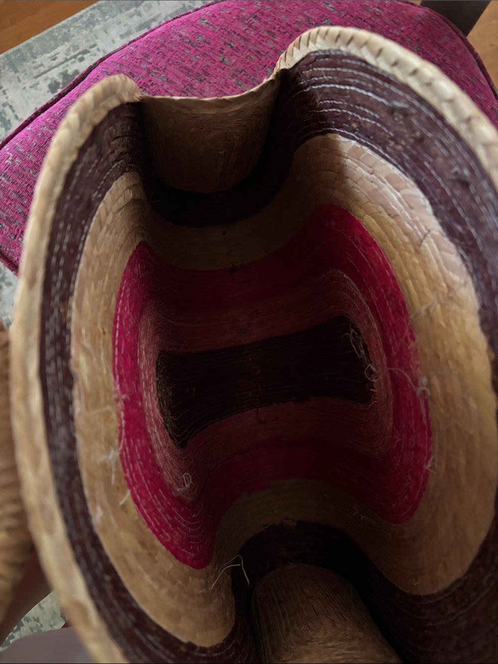 Woven Straw Rainbow Tote Bag in Natural, Brown & Coral - Picture 2 of 4